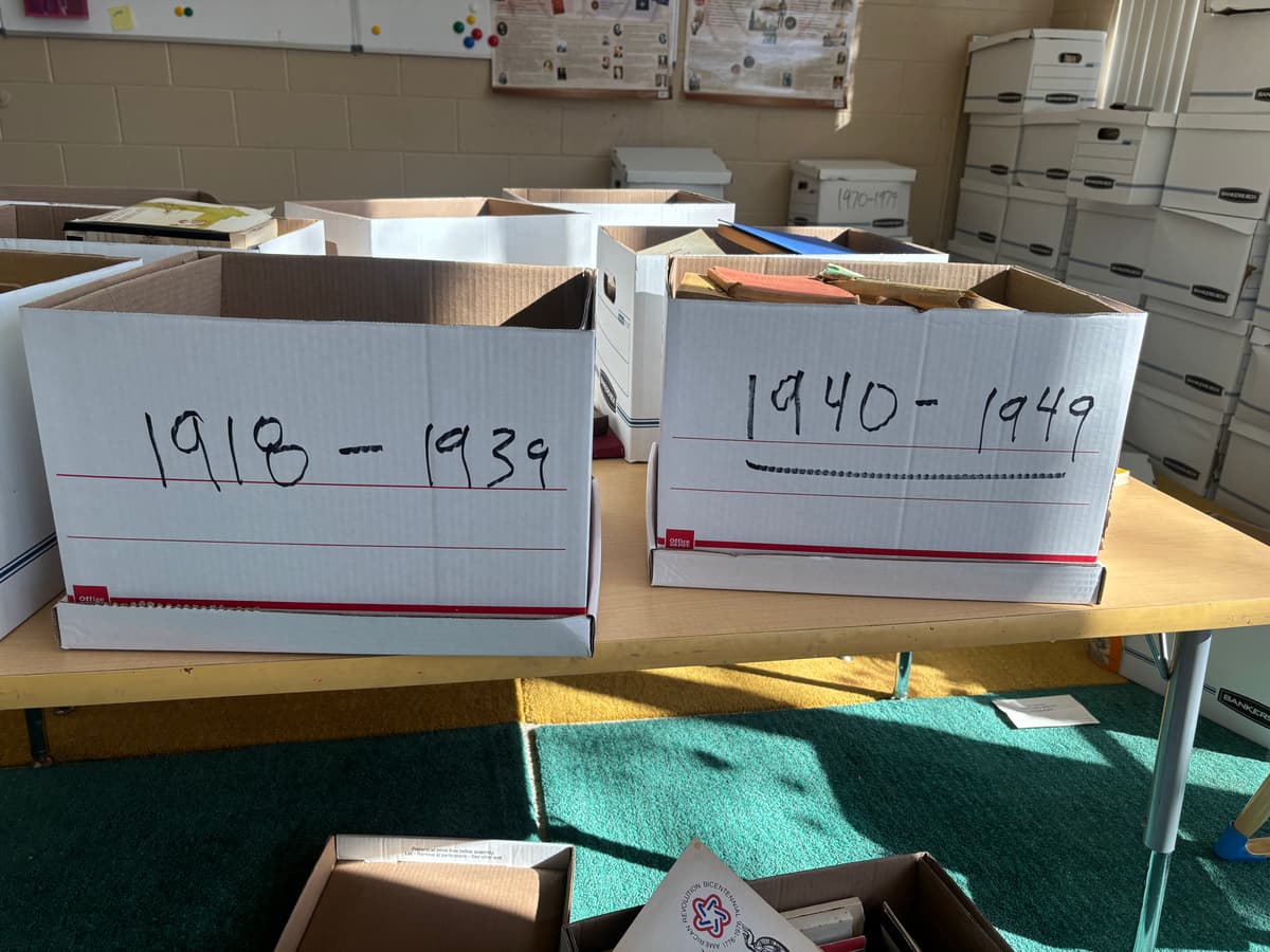Period-labeled archival boxes in the Žiburio collection