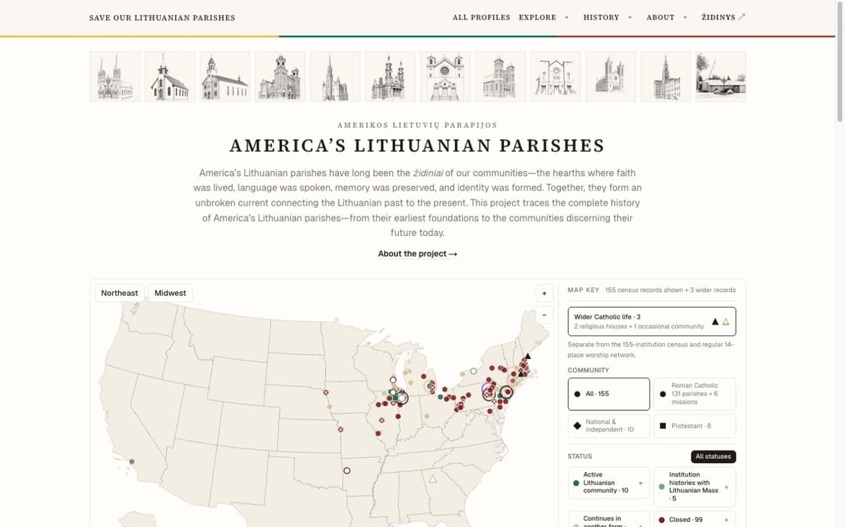 Save Our Lithuanian Parishes public map of Lithuanian parish records across the United States